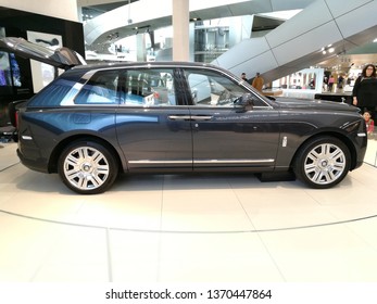 MUNICH, GERMANY - APRIL 14, 2019: Rolls Royce Cullinan Showcased On The BMW Car Show In Munich