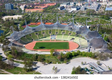 MUNICH - GERMANY April 20, 2019: Olympiapark In Munich, Germany. Olympic Park Was Constructed For The 1972 Olympics Summer Games.