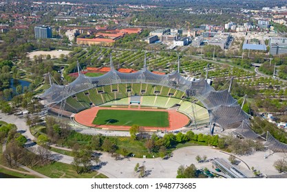 MUNICH - GERMANY April 20, 2019: Olympiapark In Munich, Germany. Olympic Park Was Constructed For The 1972 Olympics Summer Games.