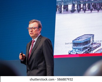 MUNICH, GERMANY - FEBRUARY 16, 2017: Bosch Software Innovations CEO Rainer Kallenbach Delivers An Address To IBM Genius Of Things Summit In Munich, Germany On February 16, 2017.
