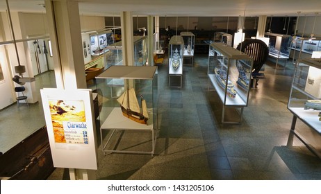 MUNICH, GERMANY - FEBRUARY 2, 2016: Miniature Model Of The German Battleship Bismarck, The Famed Ship Was Commissioned Into The German Fleet In August 1940.                             