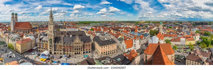 Munich Germany, high angle view panorama city skyline at Marienplatz new Town Hall Square