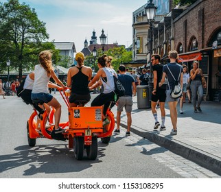 Munich, Germany - July 29, 2018: Group Beer Cycle Transport Vehicle In Munich, Bavaria Germany