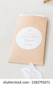 MUNICH, GERMANY - Jun 05, 2021: A Vertical Shot Of A Wedding Paper Tissue For Tears At The Ceremony