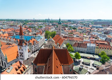 Munich, Germany - June 7, 2016: Scenic aerial panorama of the Old Town architecture of Munich, Bavaria, Germany
