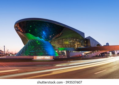 MUNICH, GERMANY - MARCH 17, 2016: BMW World (BMW Welt), a multi-functional customer experience and exhibition facility of the BMW AG at St. Patricks Day