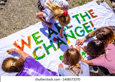 Munich, Germany - May 24: "Fridays for Future" protest - Participants protesting against climate policy every Friday in Munich on the Theresienhohe on May 24,2019