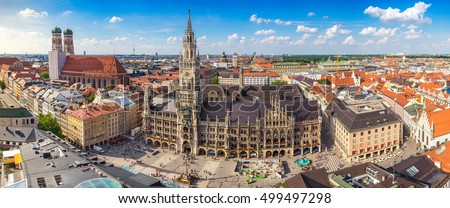 Munich Germany (Munchen), panorama city skyline at Marienplatz town hall