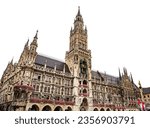 Munich, Germany. New Town hall at Marienplatz square isolated on white background