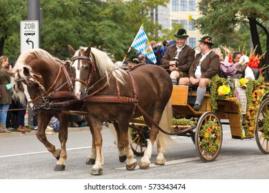 MUNICH, GERMANY - October 3, 2015: Parade On Occasion Of Octoberfest - World's Largest Folk Festival, Held Annually In Munich, Bavaria, Germany