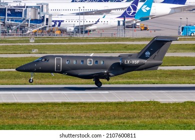 Munich, Germany - September 9, 2021: Flying Group Pilatus PC-24 Airplane At Munich Airport (MUC) In Germany.