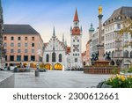 Munich, Germany - View of Marienplatz square and building of historic Town Hall (Altes Rathaus)