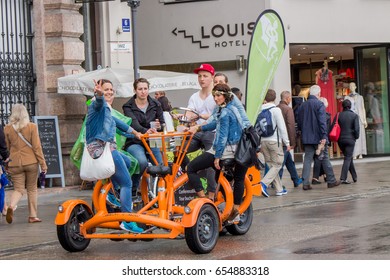 Munich, Germany-June 06, 2017:Beer Bike On The Streets Of  Munich