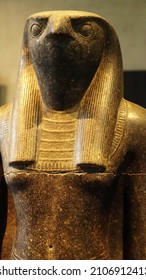 MUNICH - JUL 21, 2018 - Standing striding figure of the god Horus, Egyptian Museum, Munich, Germany