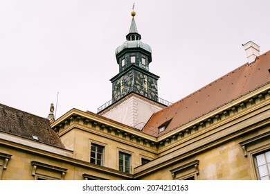 Munich Residence Tower With A Clock On The Facade