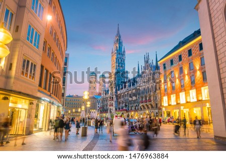 Munich skyline with  Marienplatz town hall in Germany