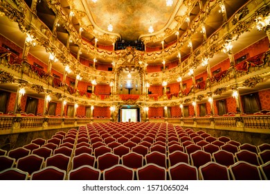MUNICH,GERMANY - 14 MRCH 2016:Beautiful intetrior of red and golden of Old Residence Theatre in Munich