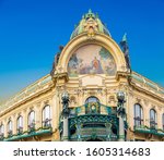 Municipal House - Art Nouveau historical building at Republic Square, Namesti republicky, in Prague, Czech Republic.