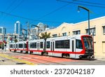 Municipal light rail tram on 4th street in San Francisco - California, United States