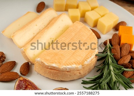Munster cheese, stinky french cheese, creamy dairy product, gourmet food, orange round cheese closeup