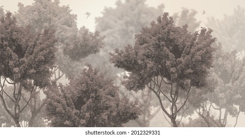 mural design tree wallpaper forest - Shutterstock ID 2012329331