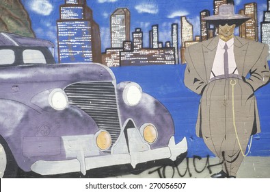 Mural Of Zoot Suiter And Car, South Central Los Angeles, California