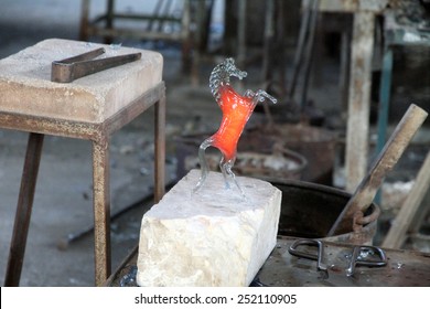 MURANO ITALY-JANUARY 26: Venetian glassblower on January 26, 2015 in Murano Venetia Italy
