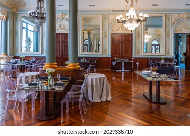 MURCIA, SPAIN, JUNE 19, 2019: Restaurant Inside Of The Real Casino De Murcia In Spain