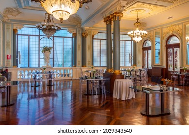 MURCIA, SPAIN, JUNE 19, 2019: Restaurant Inside Of The Real Casino De Murcia In Spain