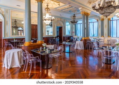 MURCIA, SPAIN, JUNE 19, 2019: Restaurant Inside Of The Real Casino De Murcia In Spain