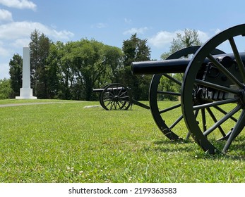 Murfreesboro, Tennessee -2022: Stones River National Battlefield. Battle Of Stones River A Key Battle Of The American Civil War. Artillery Monument Marks Final Attack.  Artillery Trail, Union Cannons.