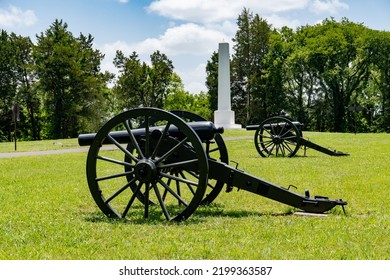 Murfreesboro, Tennessee -2022: Stones River National Battlefield. Battle Of Stones River A Key Battle Of The American Civil War. Artillery Monument Marks Final Attack.  Artillery Trail, Union Cannons.