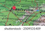 Murfreesboro, Tennessee marked by a red map tack.  The City of Murfreesboro is the county seat of Rutherford County, TN.