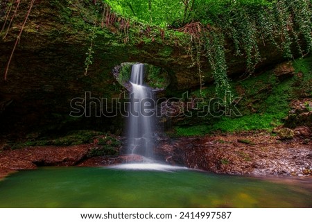 Murgul Deliklikaya Waterfall. The fascinating waterfall in the blacksea forest. Beautiful waterfalls of Turkey. Baskoy village of Artvin. Turkey