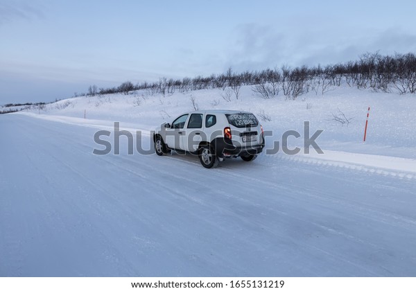 Murmansk, Murmansk\
region / Russia - 02.18/2020: The road from Murmansk to Teriberka\
through the Tundra,\
Russia