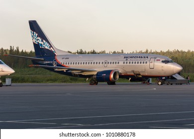 Murmansk, Russia - July 8 2017: Boeing 737 Of Nordavia Airlines Parked, Preparing To Departure