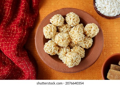 Murmura Ladoo Laddu Puffed Rice Ball Pori Urundai Indian Festival Food Snack Sweet For Lohri Makar Sankranti Pongal Diwali Harvest Festival Tamil Nadu Winter Folk Festival Punjab North India.