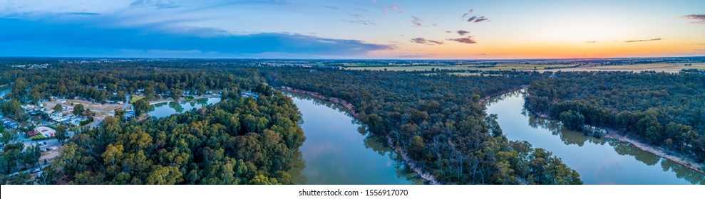 Murray River At Dusk Aerial Panoramic Landscape