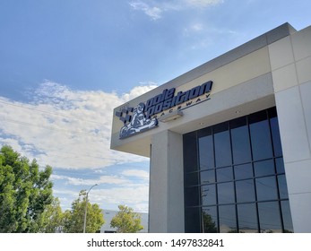 Murrieta, California/United States - 09/04/2019: A Building Front Sign For The Indoor Go Kart Racing Facility Known As Pole Position