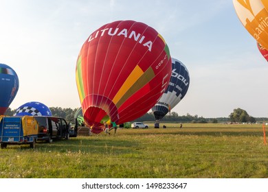MURSKA SOBOTA, SLOVENIA - AUG. 28, 2019: Hot Air Balloon Pre-World Championship. Filling Hot Air Balloon with hot air can take some time.
