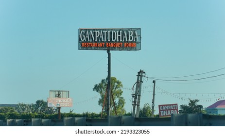 Murthal, India - August 19 2022: Sign Board Of Ganpati Highway Restaurant And Banquet Hall On Delhi Chandigarh Highway.