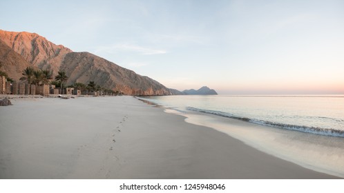 MUSANDAM, OMAN - NOVEMBER 19, 2016: The beach at Zighy Bay in the Omani enclave of Musandam