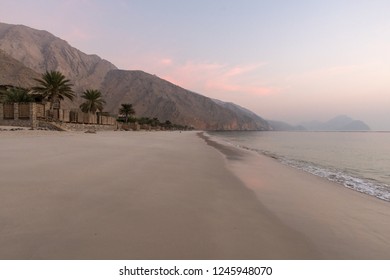 MUSANDAM, OMAN - NOVEMBER 20, 2016: The beach at Zighy Bay in the Omani enclave of Musandam