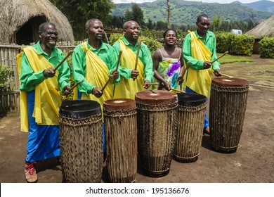 MUSANZE, RWANDA - NOVEMBER 5: Tribal Drummers of the Batwa Tribe Perform Traditional Intore Dance to Celebrate the Birth of an Endangered Mountain Gorilla on November 5, 2013 in Musanze, Rwanda.