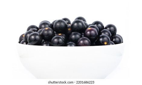 Muscadine Grapes, Close-up, In A White Bowl, Isolated On A White Background