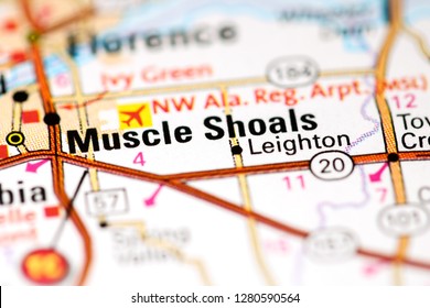 Muscle Shoals. Alabama. USA On A Map