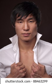 Muscled Korean Model In White Shirt