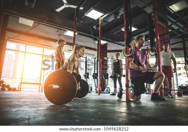 Muscular Athletes Training Fitness Studio Functional Stock Photo Edit Now 1049628212