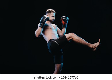 Muscular Barefoot Strenuous Boxer Boxing Gloves Stock Photo 1344157766 ...