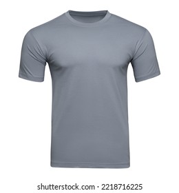 Muscular Grey T-shirt Mockup As Design Template. Tee Shirt Blank Isolated On White. Front View